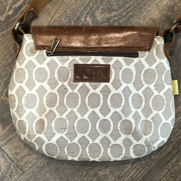 JOYN brown leather Crossbody shoulder Bag Purse Geometric print - Picture 3 of 12